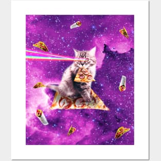 Outer Space Pizza Cat - Rainbow Laser, Taco, Burrito Posters and Art